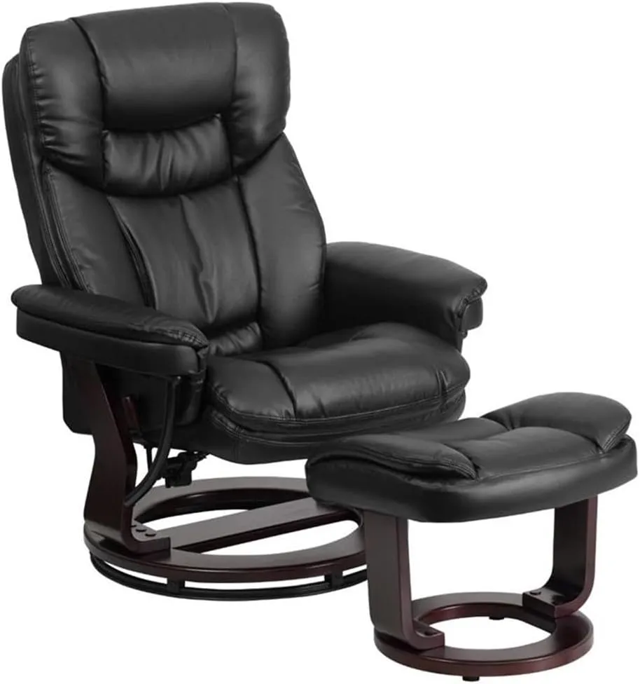 Pemberly Row Contemporary Leather Swivel Seat Recliner in Black