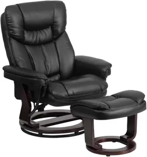 Pemberly Row Contemporary Leather Swivel Seat Recliner in Black