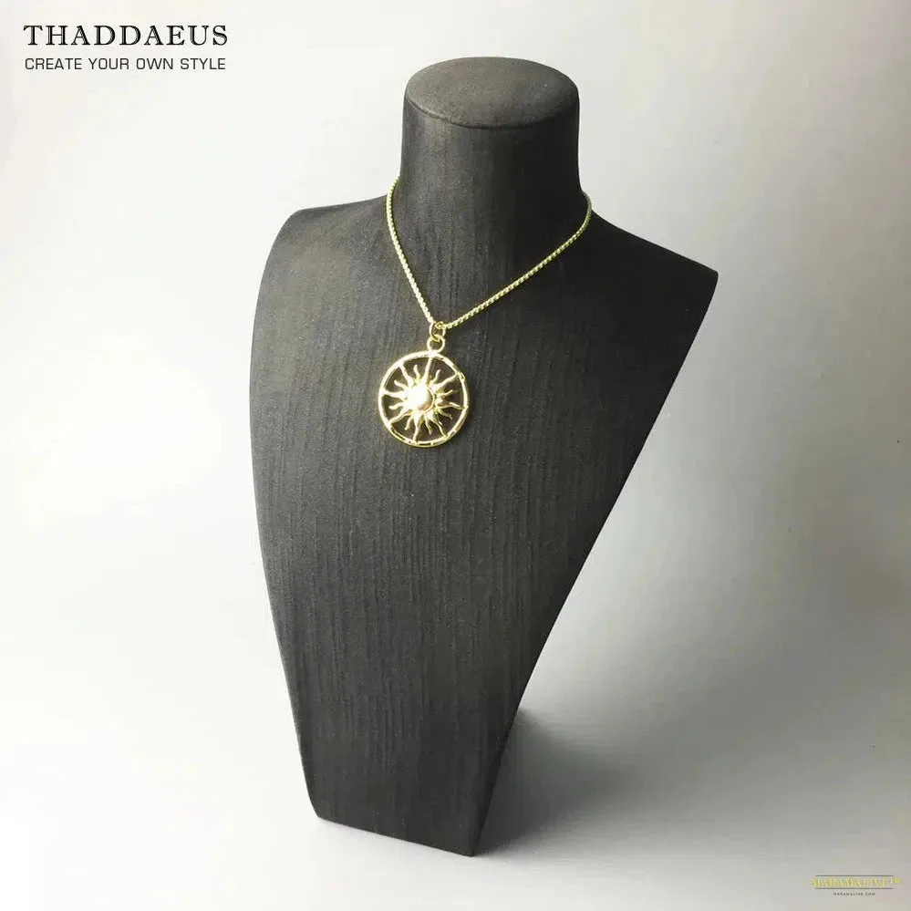 Pendant Necklace Gold Color Sun,Link Chain Fashion Ethnic Jewelry Europe Style 925 Stering Silver Bijoux Gift For Men Women