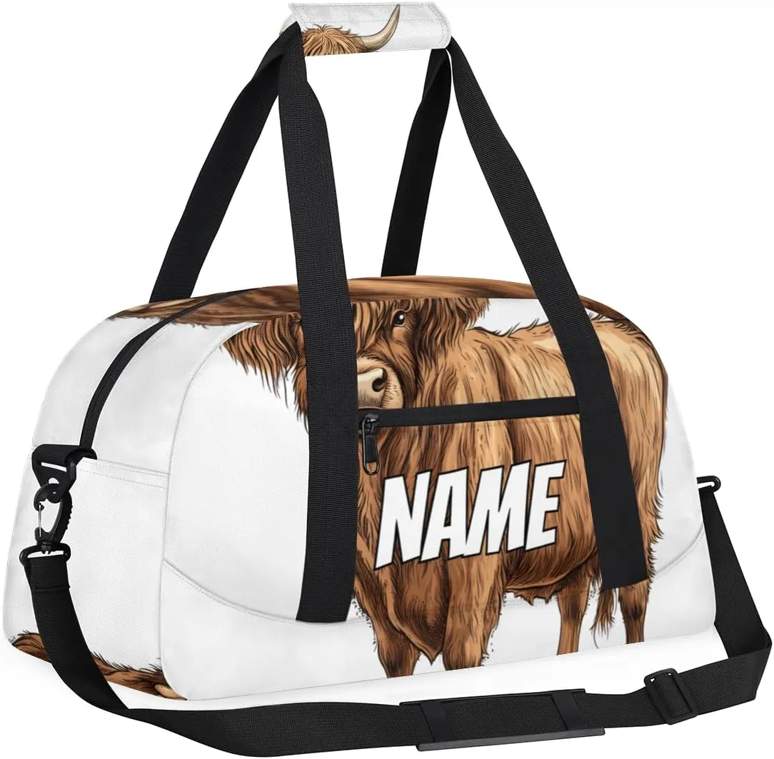 Personalized Custom Gym Bag for Women Men Carry on Highland Cow Travel Duffel Tote Rustic Bull Overnight Workout Weekender Bag