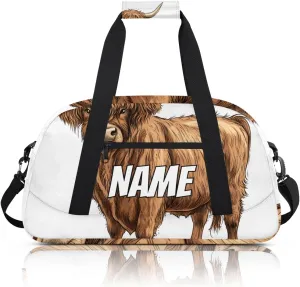Personalized Custom Gym Bag for Women Men Carry on Highland Cow Travel Duffel Tote Rustic Bull Overnight Workout Weekender Bag