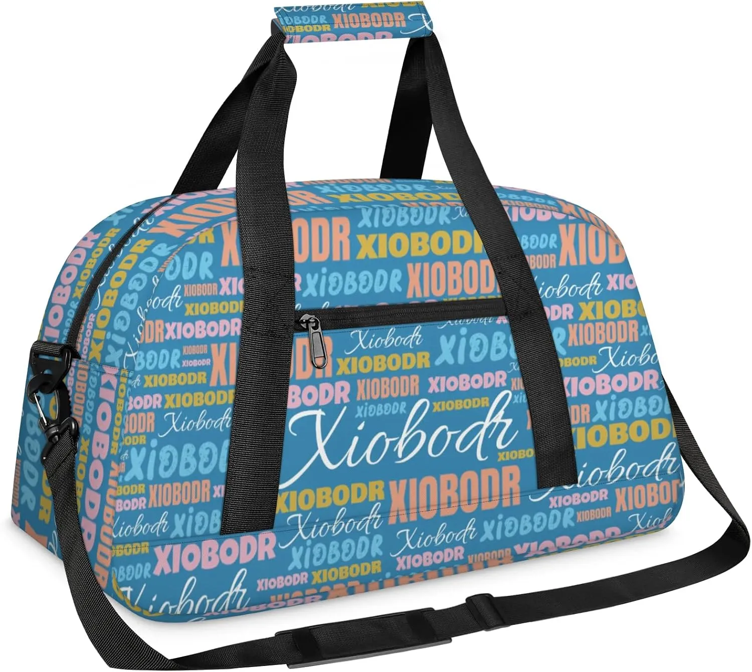 Personalized Cute Duffle Bag - Custom Name Kids Sports Bag, Sleepover Bags for Girls, Lightweight Toddler Boys Overnight Bag for Weekender Travel Cheer Dance Ball Game, Blue Orange