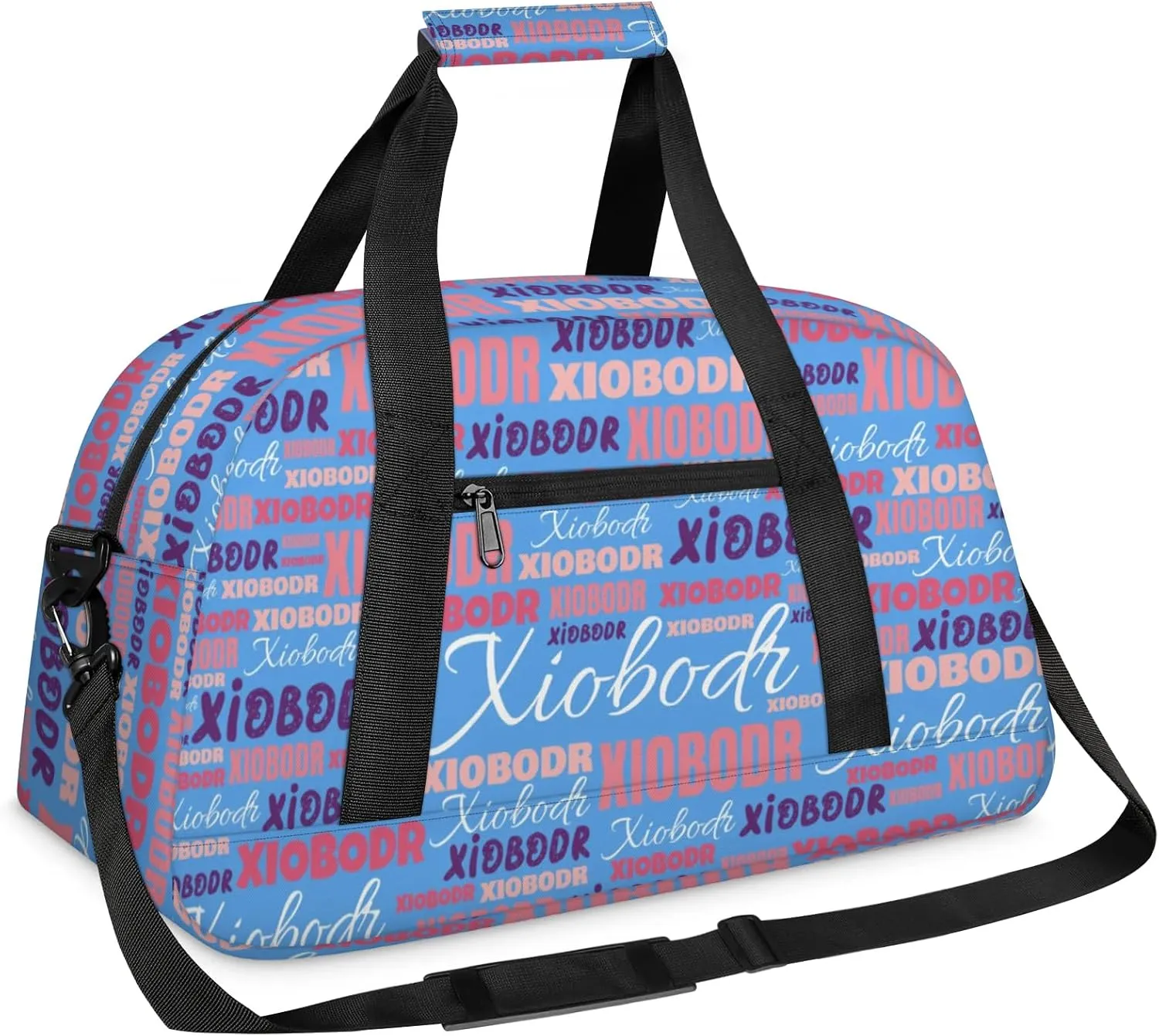 Personalized Cute Duffle Bag - Custom Name Kids Sports Bag, Sleepover Bags for Girls, Lightweight Toddler Boys Overnight Bag for Weekender Travel Cheer Dance Ball Game, Blue Pink Purple
