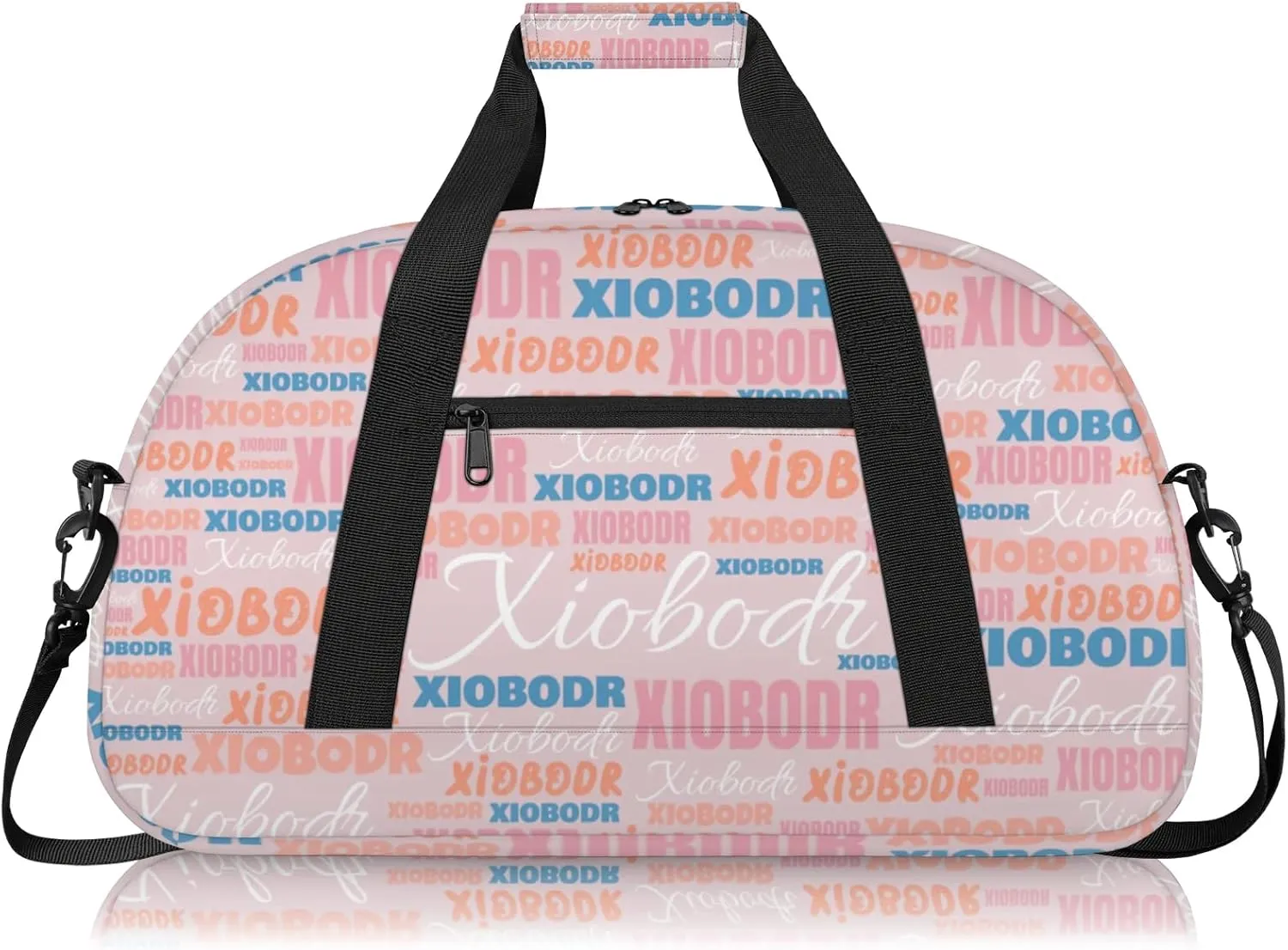 Personalized Cute Duffle Bag - Custom Name Kids Sports Bag, Sleepover Bags for Girls, Lightweight Toddler Boys Overnight Bag for Weekender Travel Cheer Dance Ball Game, Pink Blue Text