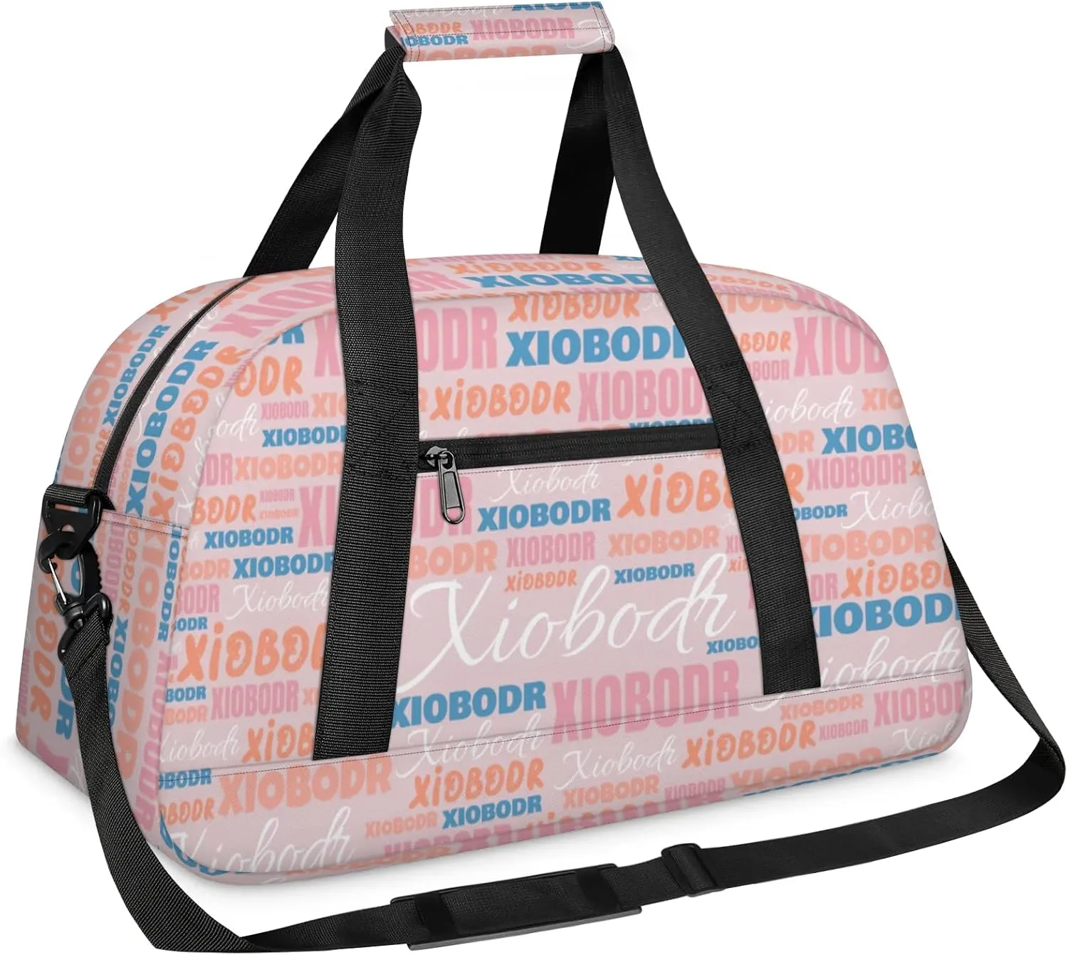 Personalized Cute Duffle Bag - Custom Name Kids Sports Bag, Sleepover Bags for Girls, Lightweight Toddler Boys Overnight Bag for Weekender Travel Cheer Dance Ball Game, Pink Blue Text