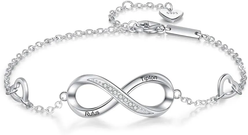 Personalized Infinity Bracelets for Women, Custom Name Bracelets Inspirational Jewelry, Adjustable Chain with Heart Charm, Gift for girlfriend