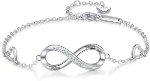 Personalized Infinity Bracelets for Women, Custom Name Bracelets Inspirational Jewelry, Adjustable Chain with Heart Charm, Gift for girlfriend