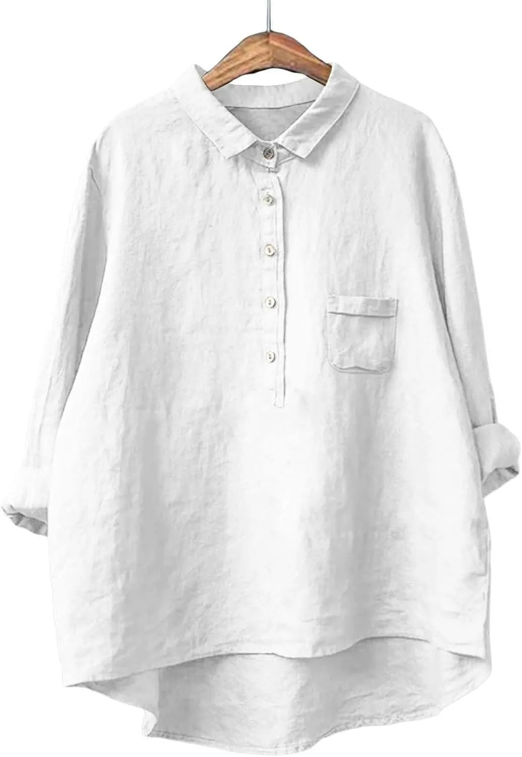 Peter Pan Collar Shirt Women Long Sleeve Casual Quarter-Button Cotton Linen Henley Tops Spring Summer 2025 Tops