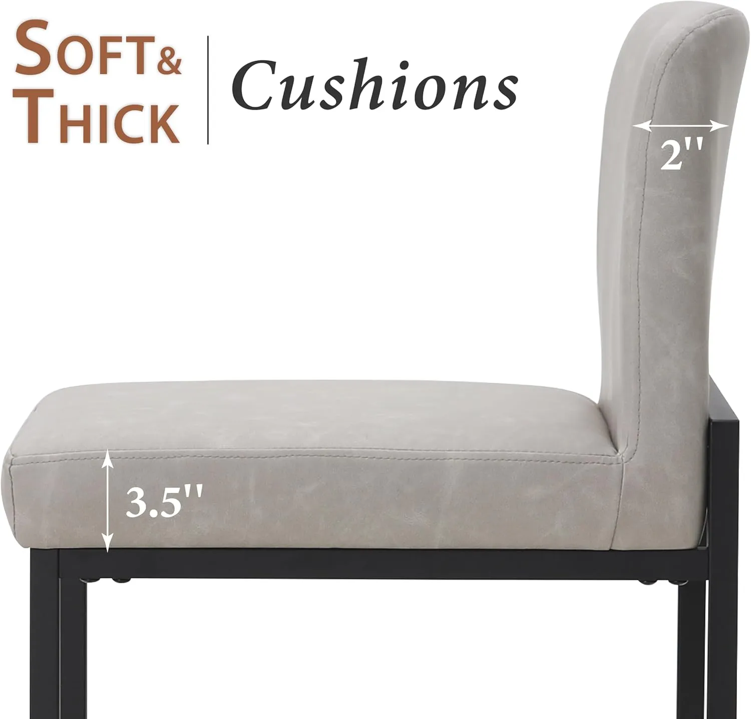 PHI VILLA Light Grey Bar Stools Set of 4, Counter Height Bar Stool Faux Leather Kitchen Bar Chairs, 24 inch Barstools with Back