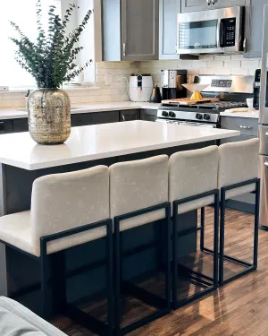 PHI VILLA Light Grey Bar Stools Set of 4, Counter Height Bar Stool Faux Leather Kitchen Bar Chairs, 24 inch Barstools with Back
