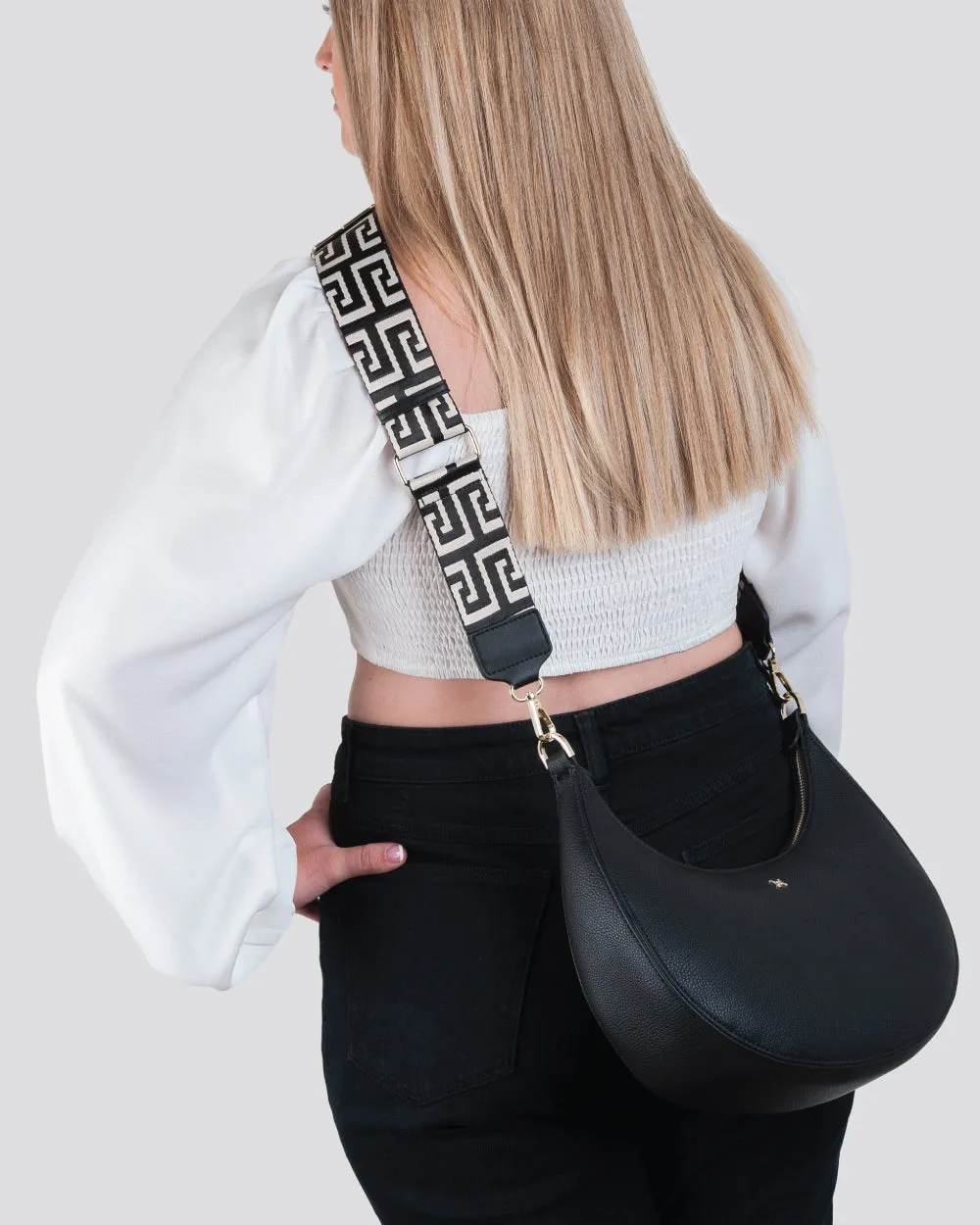 Pia Crescent Shoulder Bag With Crossbody Strap   Graphic Bag Strap