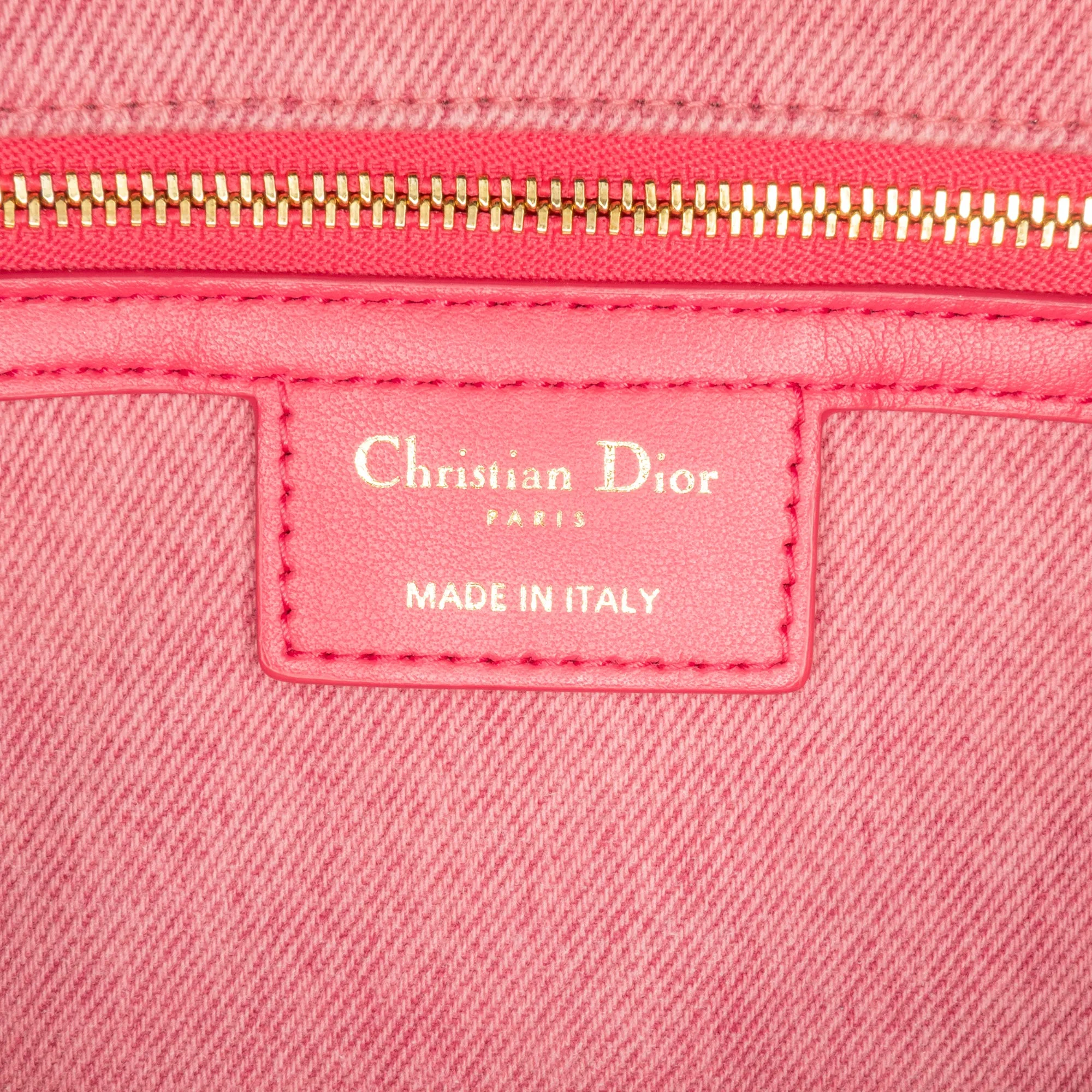 Pink Dior Medium Denim Macrocannage Caro Bag