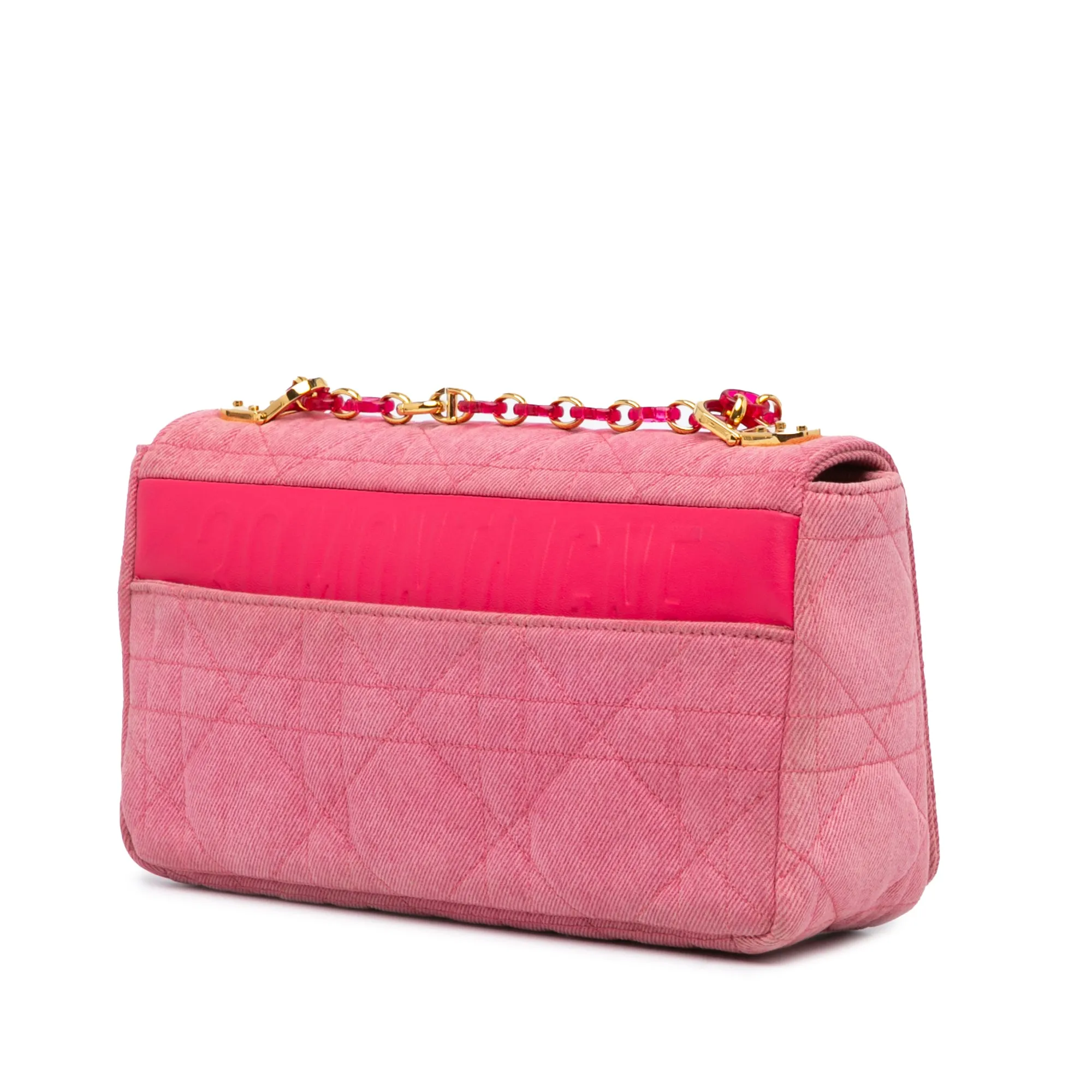 Pink Dior Medium Denim Macrocannage Caro Bag