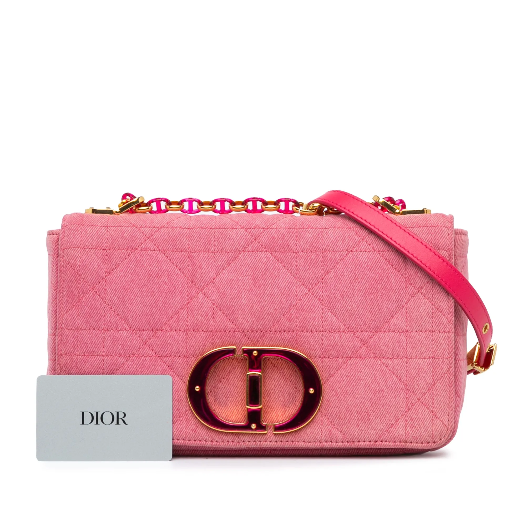 Pink Dior Medium Denim Macrocannage Caro Bag
