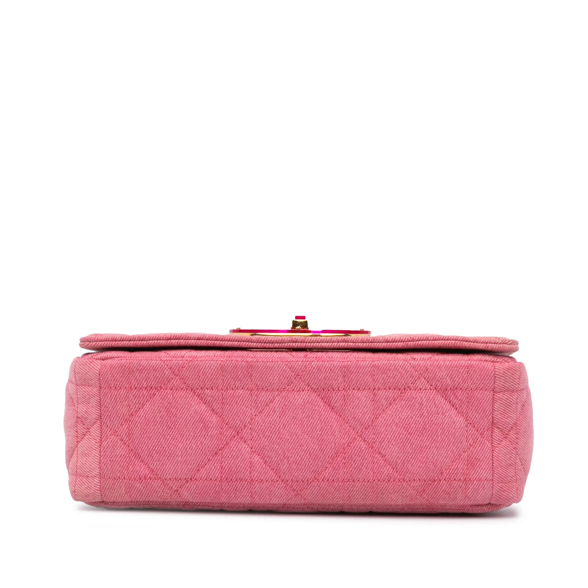 Pink Dior Medium Denim Macrocannage Caro Bag