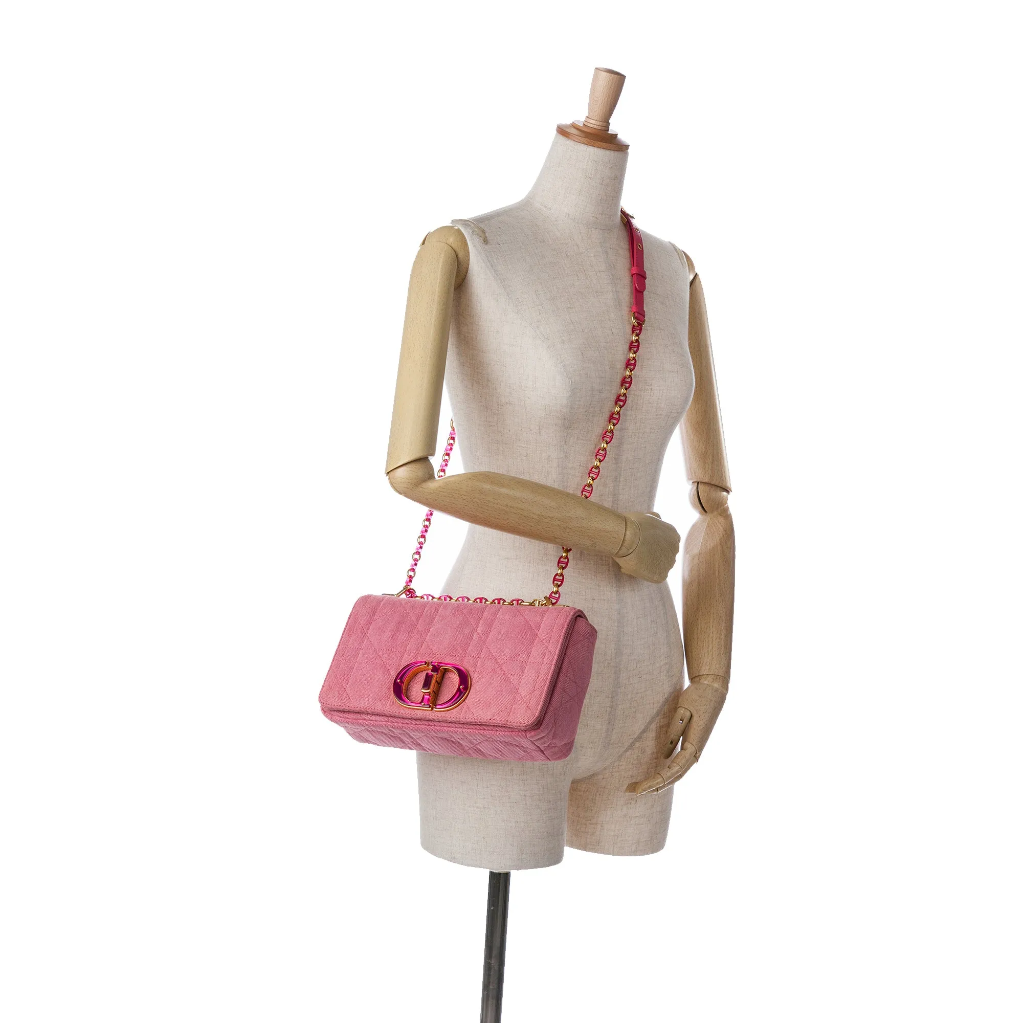 Pink Dior Medium Denim Macrocannage Caro Bag