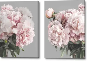 Pink Flower Canvas Wall Art: Bedroom Blush Peony Artwork Elegant Blossom Floral Paintings Modern Botanical Photography Gallery Paintings Prints on Gray Wrapped Canvas for Living Room Office