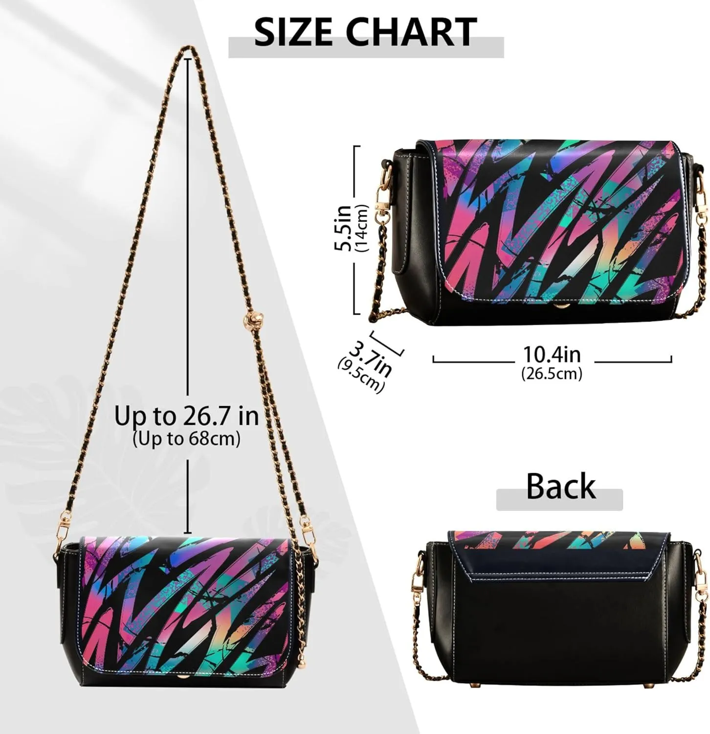 Pink Flowers PU Leather Shoulder Bag Black Women Crossbody Bag Purses Clutch Handbags with Chain Strap