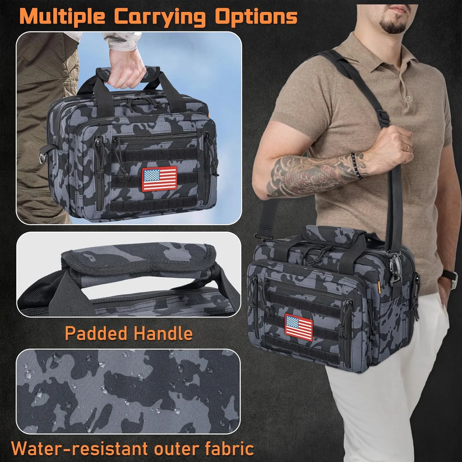 Pistol Case, Gun Range Bags For 2 Pistols 6 Magazines Carrying Shooting Bag with Lockable Zipper for Shooting Range Outdoor Hunting