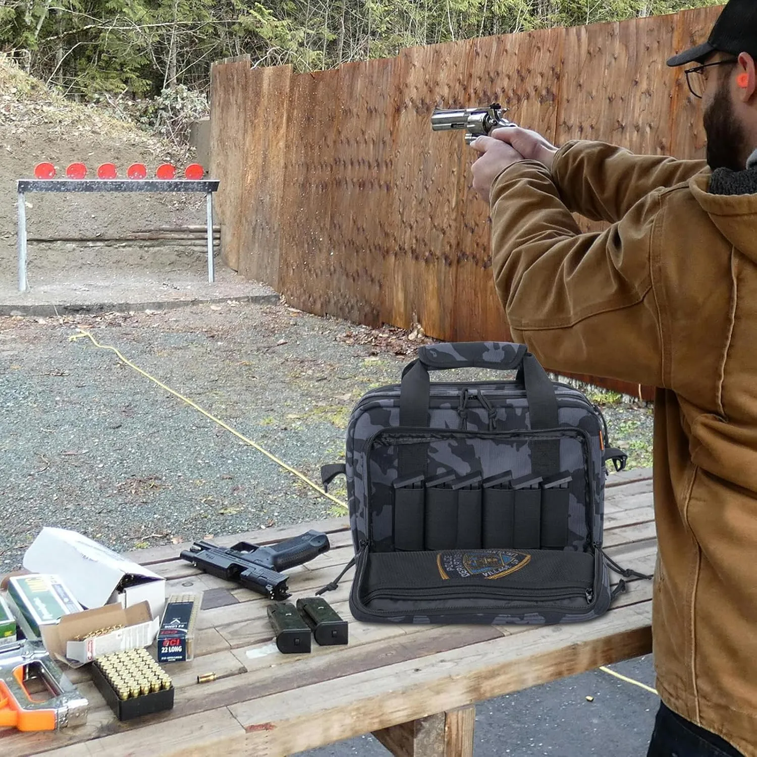 Pistol Case, Gun Range Bags For 2 Pistols 6 Magazines Carrying Shooting Bag with Lockable Zipper for Shooting Range Outdoor Hunting
