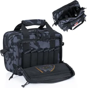 Pistol Case, Gun Range Bags For 2 Pistols 6 Magazines Carrying Shooting Bag with Lockable Zipper for Shooting Range Outdoor Hunting