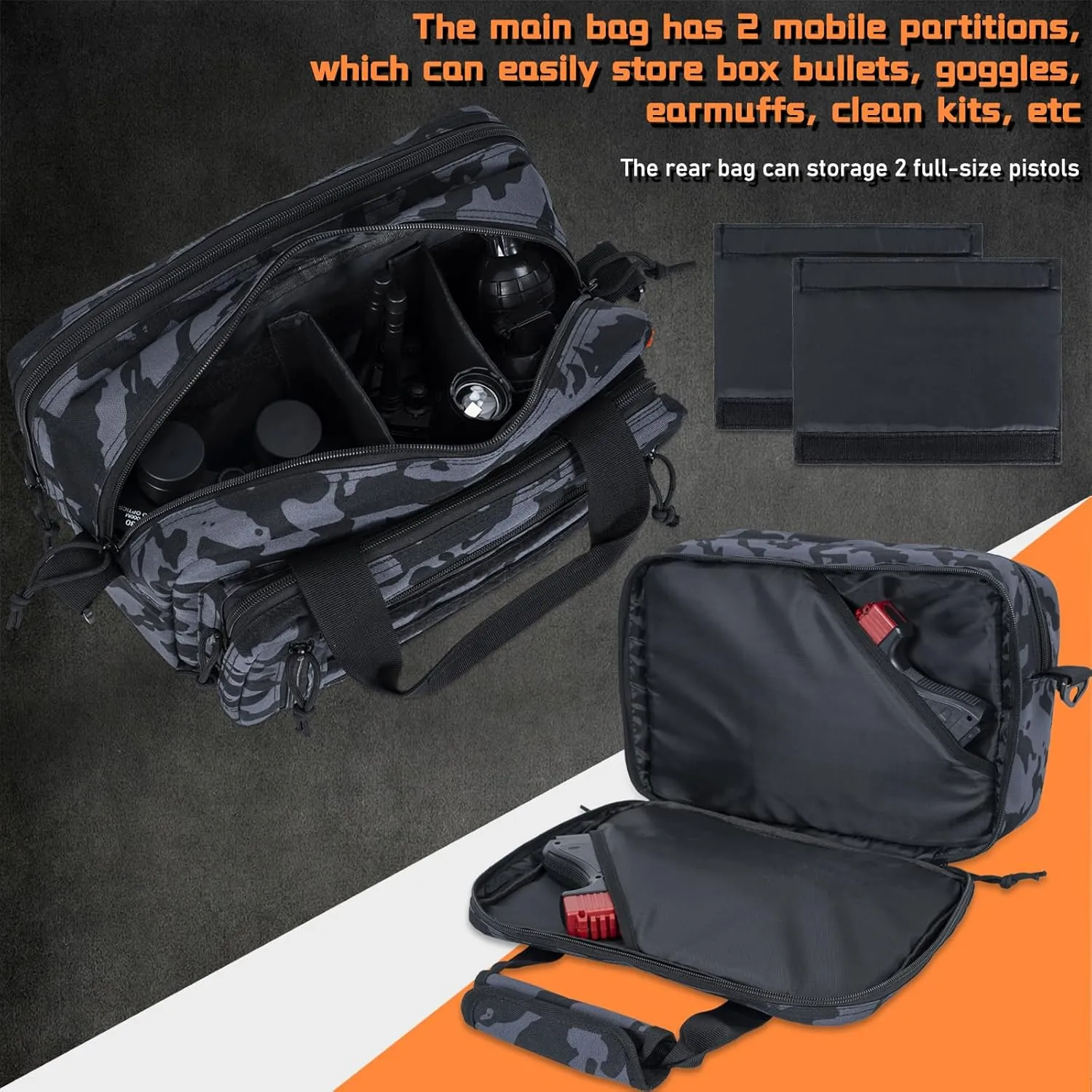 Pistol Case, Gun Range Bags For 2 Pistols 6 Magazines Carrying Shooting Bag with Lockable Zipper for Shooting Range Outdoor Hunting