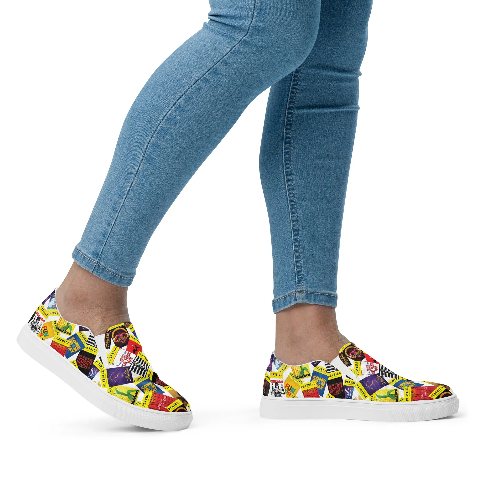 Playbill Covers - Women’s Slip-On Canvas Shoes in White