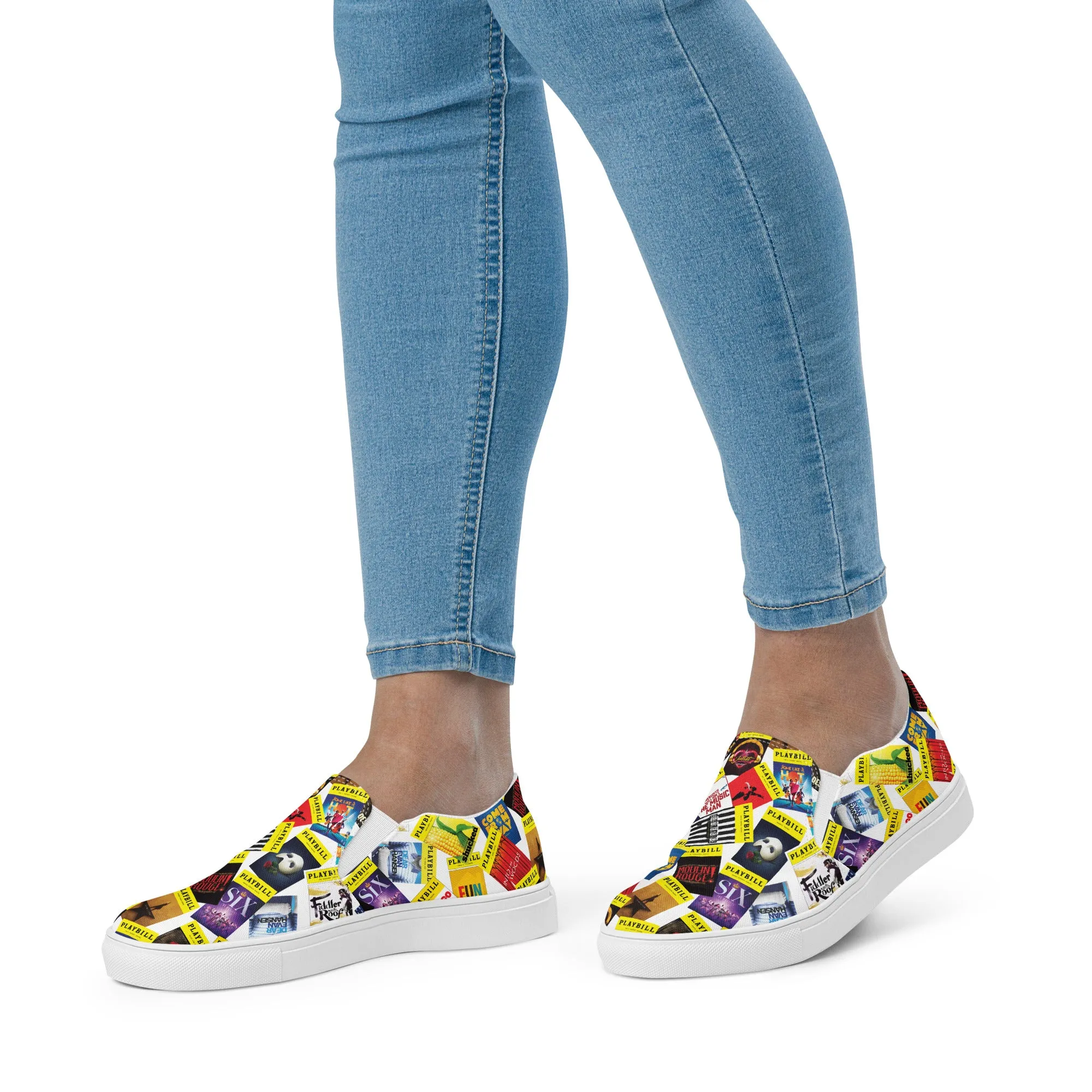 Playbill Covers - Women’s Slip-On Canvas Shoes in White
