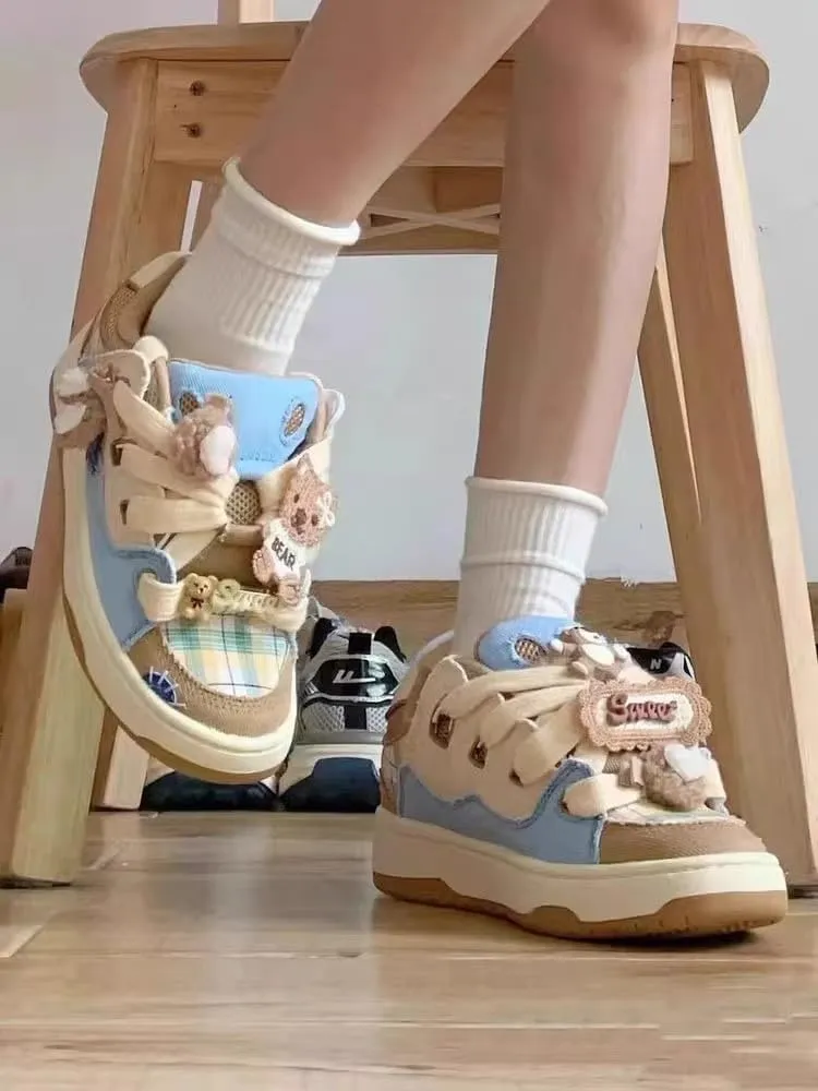 Plush Cheesy-Cute Casual Sneakers with Fuzzy Charm Accents - Playful Everyday Footwear   Detachable Whimsical Decor