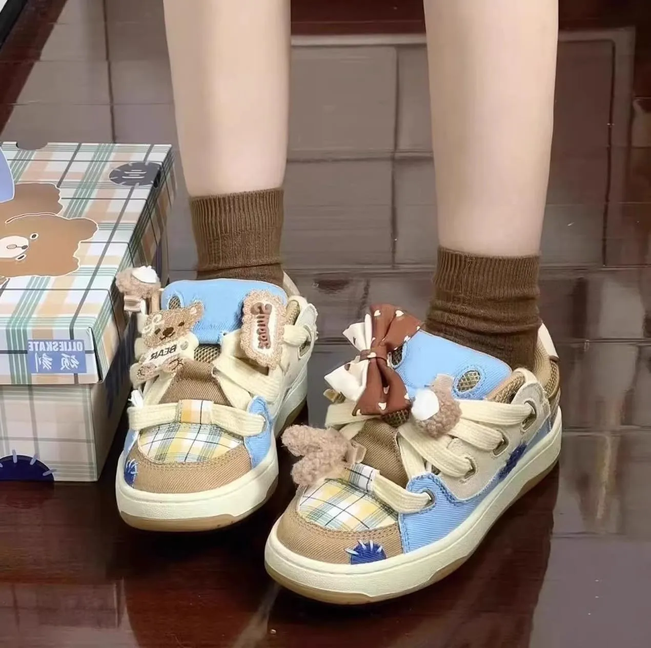Plush Cheesy-Cute Casual Sneakers with Fuzzy Charm Accents - Playful Everyday Footwear   Detachable Whimsical Decor
