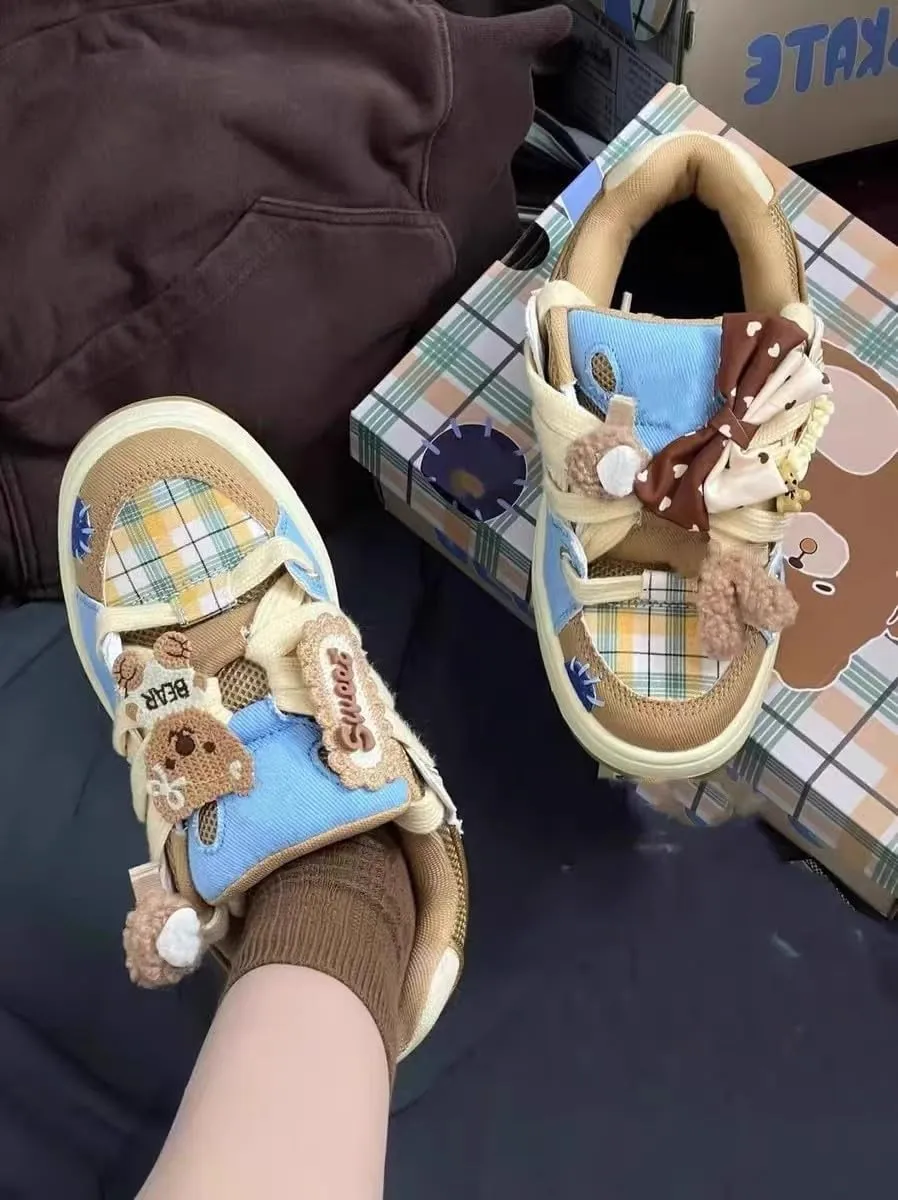 Plush Cheesy-Cute Casual Sneakers with Fuzzy Charm Accents - Playful Everyday Footwear   Detachable Whimsical Decor