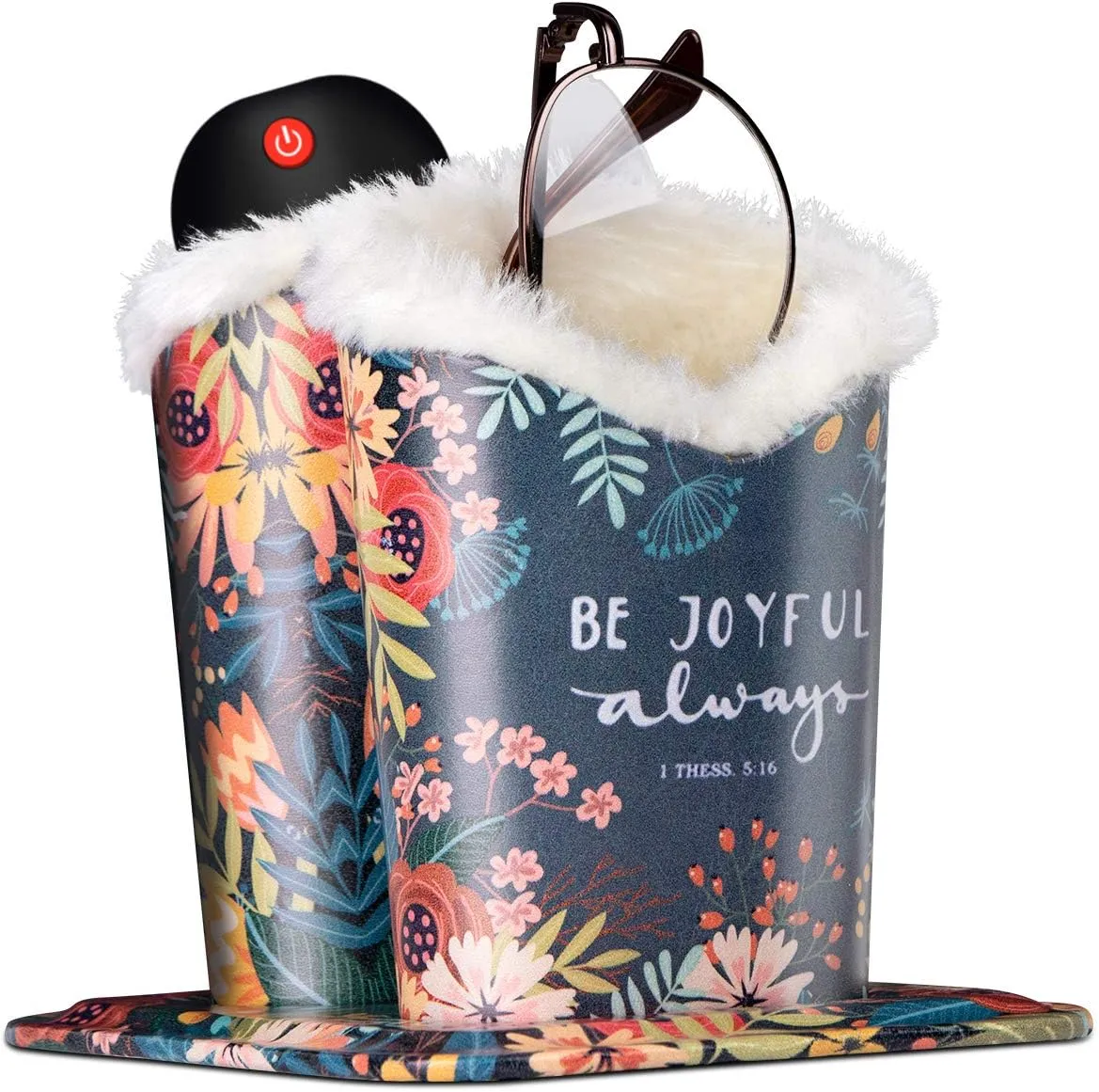 Plush Fluffy Lined Double Eyeglasses Holder Stand Protective Glasses Holder Case Rests Securely on Desk or Nightstand