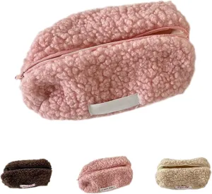 Plush Makeup Bag Lamb Wool Storage Bag Fuzzy Cosmetic Bags Travel Cosmetics Portable Storage Bag (pink)