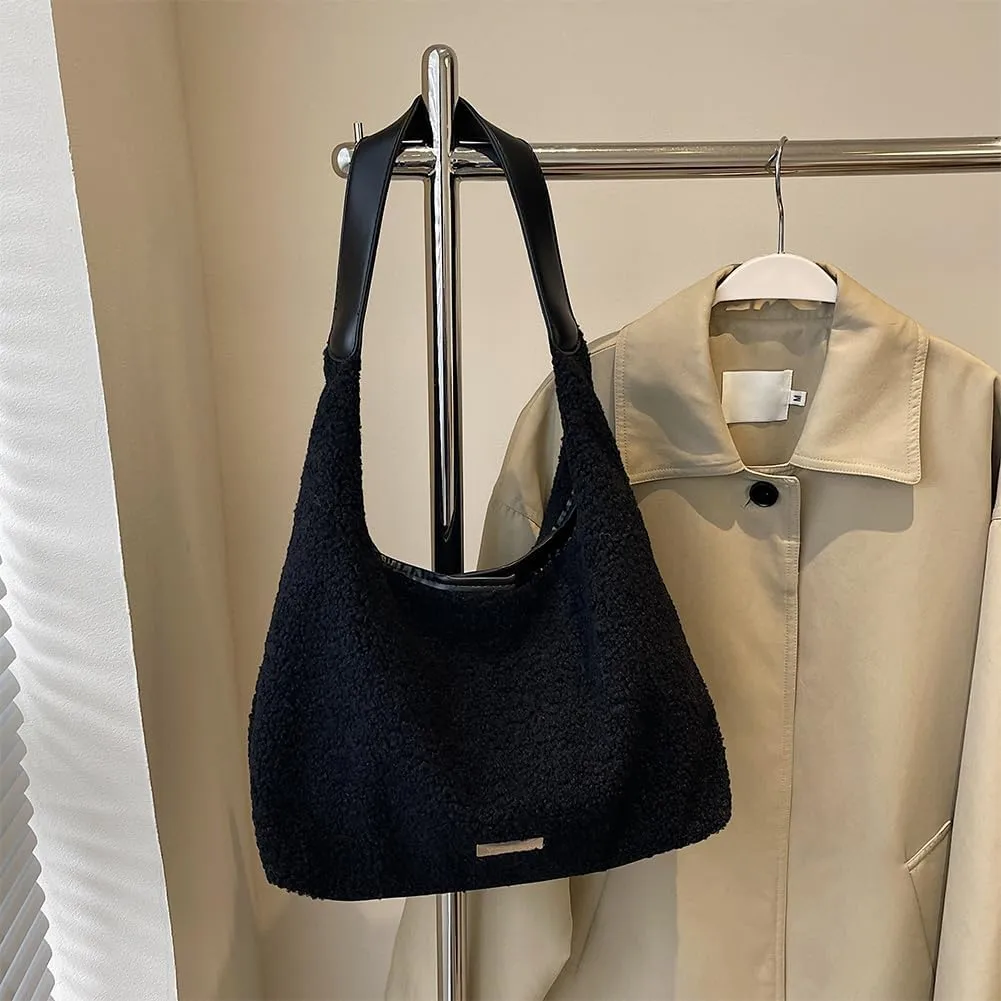 Plush Shoulder Bag for Women Cute Fluffy Tote Handbag Large Capacity Plush Furry Tote Bag Ladies Faux Bag Shoppin