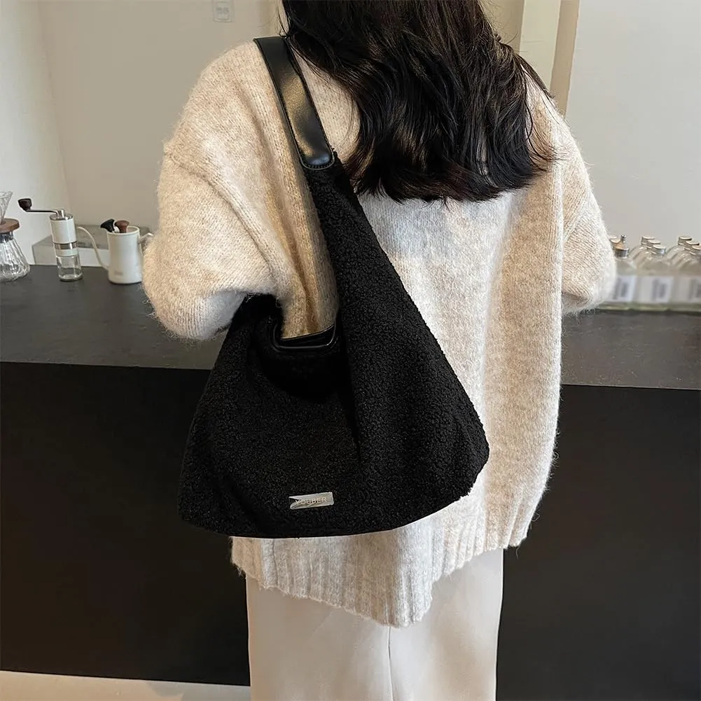 Plush Shoulder Bag for Women Cute Fluffy Tote Handbag Large Capacity Plush Furry Tote Bag Ladies Faux Bag Shoppin