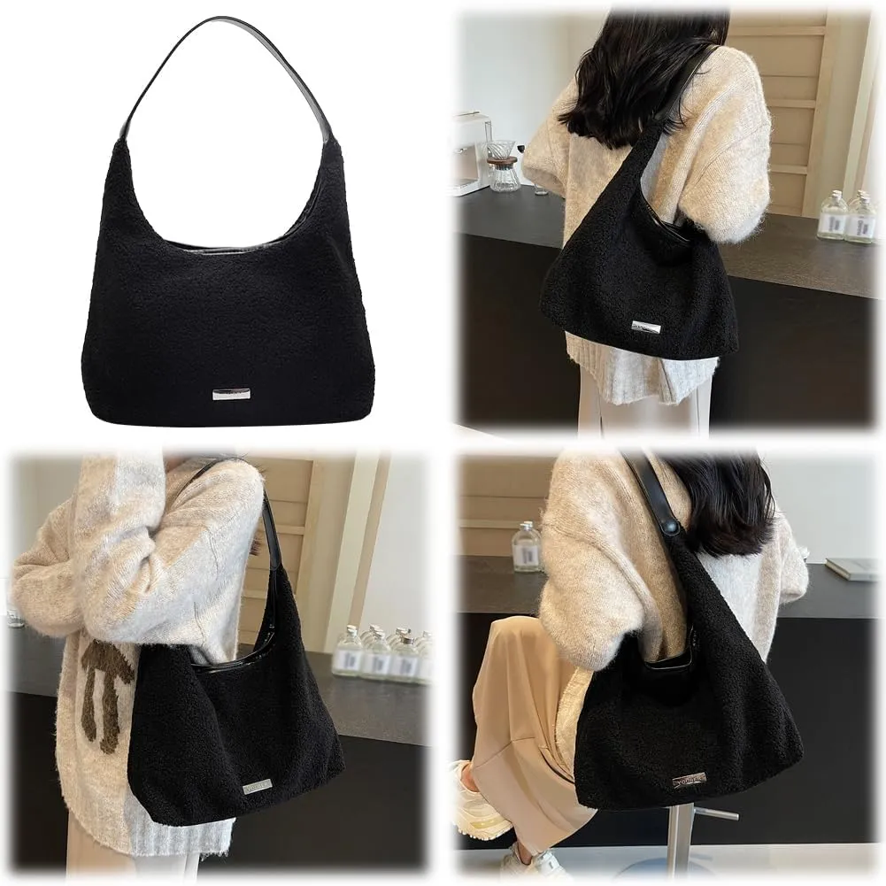 Plush Shoulder Bag for Women Cute Fluffy Tote Handbag Large Capacity Plush Furry Tote Bag Ladies Faux Bag Shoppin