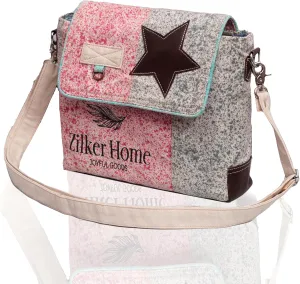 PLW Leather Star Shoulder Bag | Upcycled Canvas Crossbody Bag for Women with Adjustable Strap
