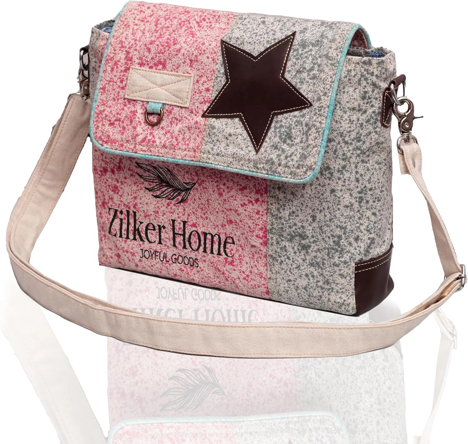 PLW Leather Star Shoulder Bag | Upcycled Canvas Crossbody Bag for Women with Adjustable Strap