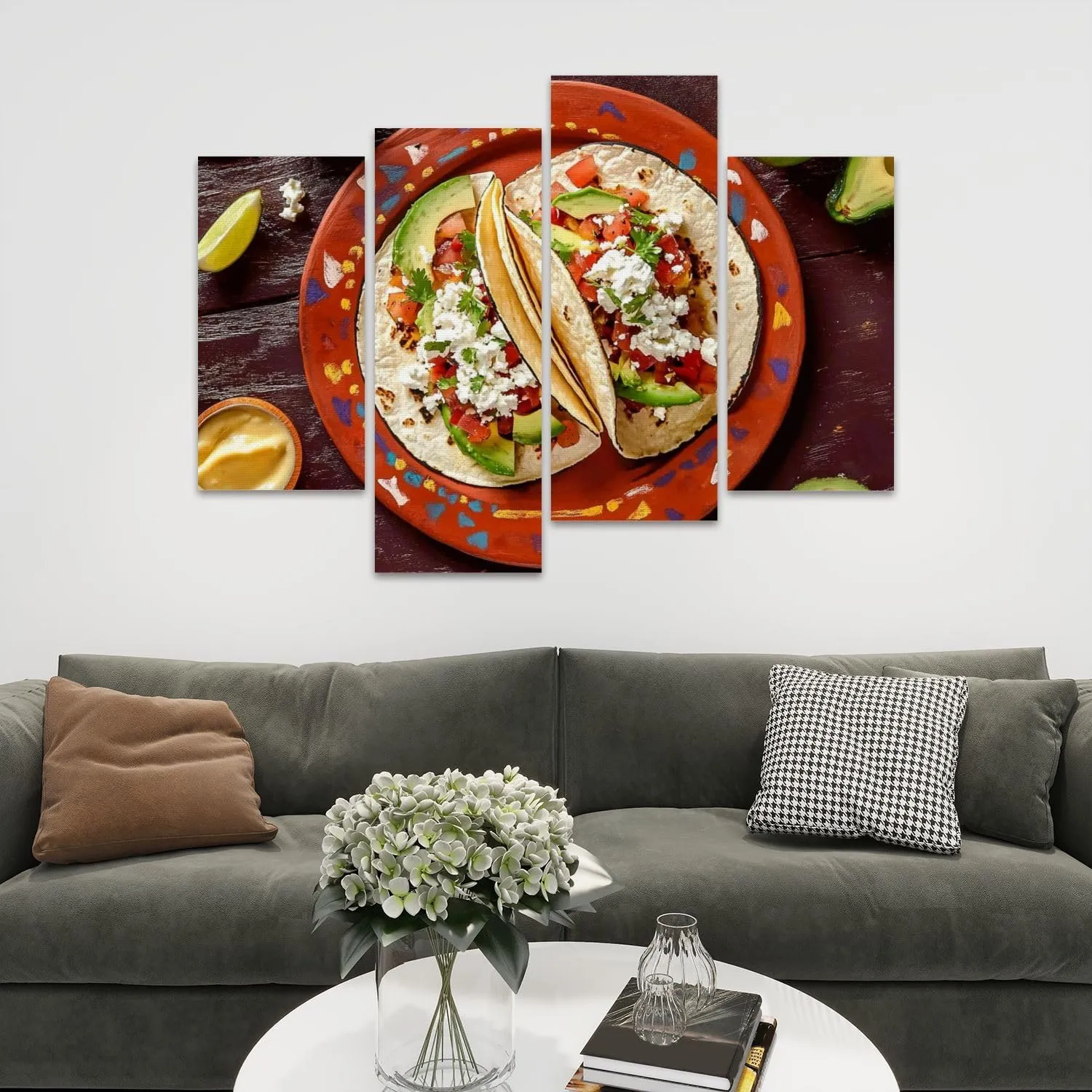 Pork Carnitas Tacos Rustic Slate Ready to be Served Peppers Canvas Prints Wall Decor 4 Pieces Contemporary Framed Artworks for Living Room Bedroom Bathroom Office Home Decoration Gifts