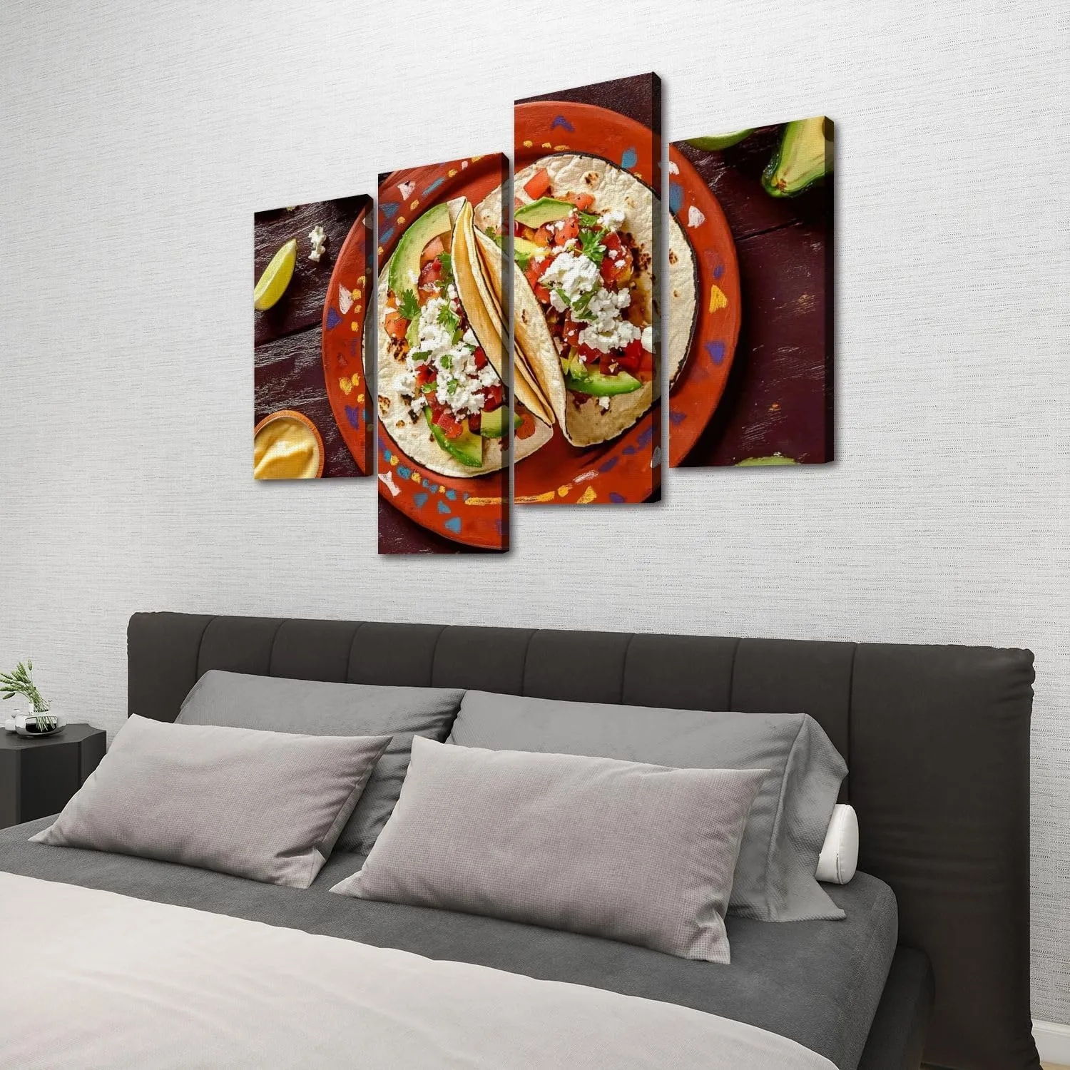 Pork Carnitas Tacos Rustic Slate Ready to be Served Peppers Canvas Prints Wall Decor 4 Pieces Contemporary Framed Artworks for Living Room Bedroom Bathroom Office Home Decoration Gifts