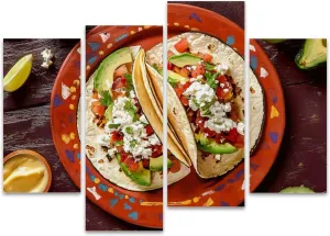 Pork Carnitas Tacos Rustic Slate Ready to be Served Peppers Canvas Prints Wall Decor 4 Pieces Contemporary Framed Artworks for Living Room Bedroom Bathroom Office Home Decoration Gifts