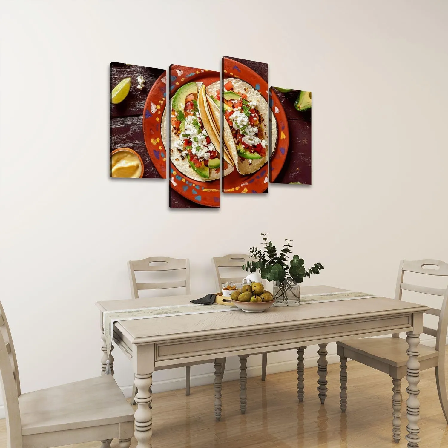 Pork Carnitas Tacos Rustic Slate Ready to be Served Peppers Canvas Prints Wall Decor 4 Pieces Contemporary Framed Artworks for Living Room Bedroom Bathroom Office Home Decoration Gifts