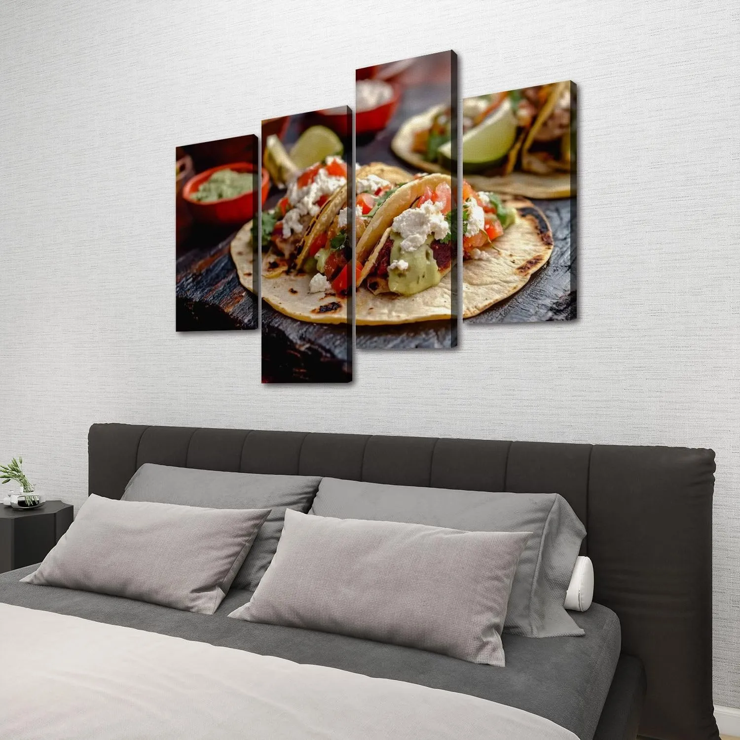 Pork Carnitas Tacos Rustic Slate Ready to be Served Peppers Lime Salsa Canvas Prints Wall Decor 4 Pieces Contemporary Framed Artworks for Living Room Bedroom Bathroom Office Home Decoration Gifts