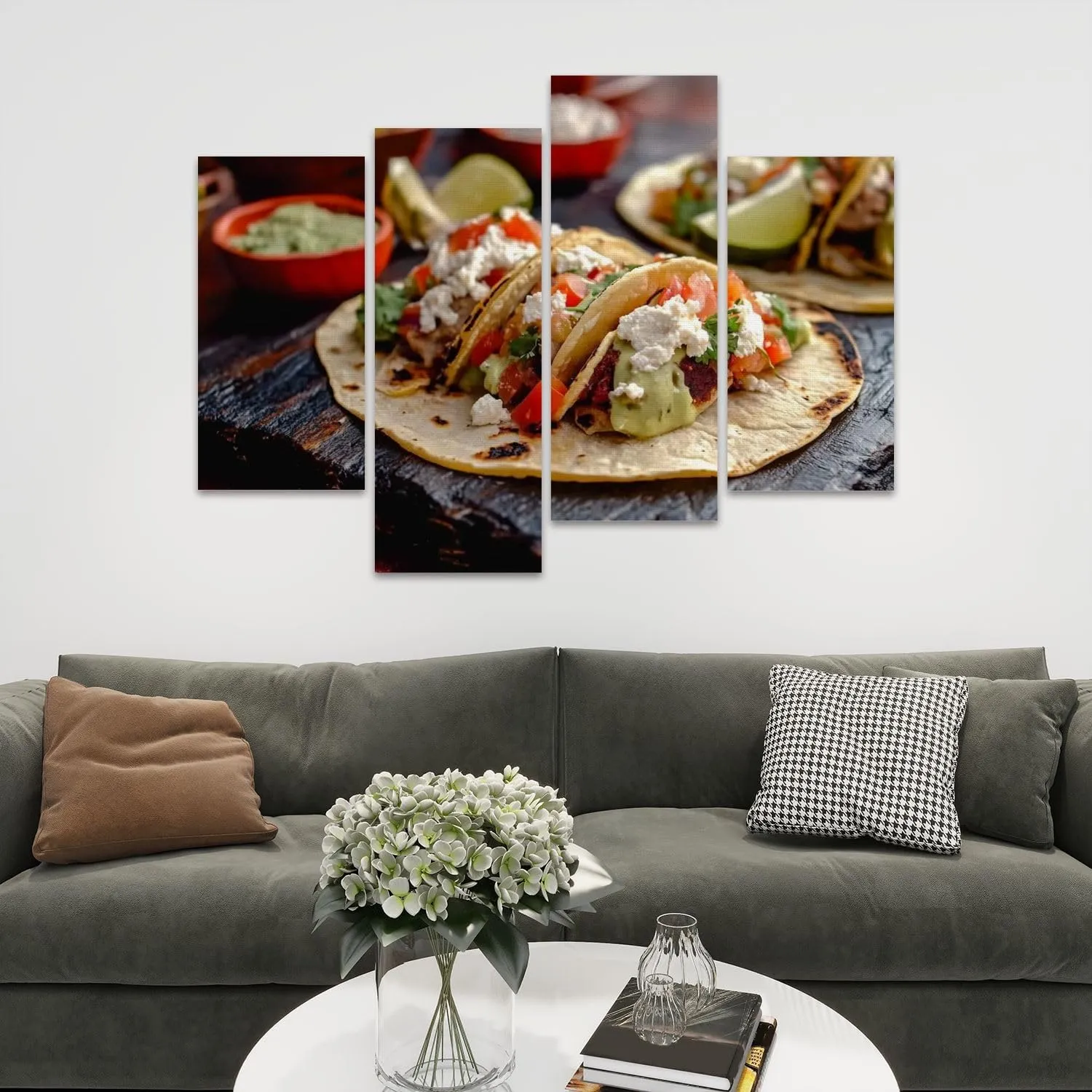Pork Carnitas Tacos Rustic Slate Ready to be Served Peppers Lime Salsa Canvas Prints Wall Decor 4 Pieces Contemporary Framed Artworks for Living Room Bedroom Bathroom Office Home Decoration Gifts