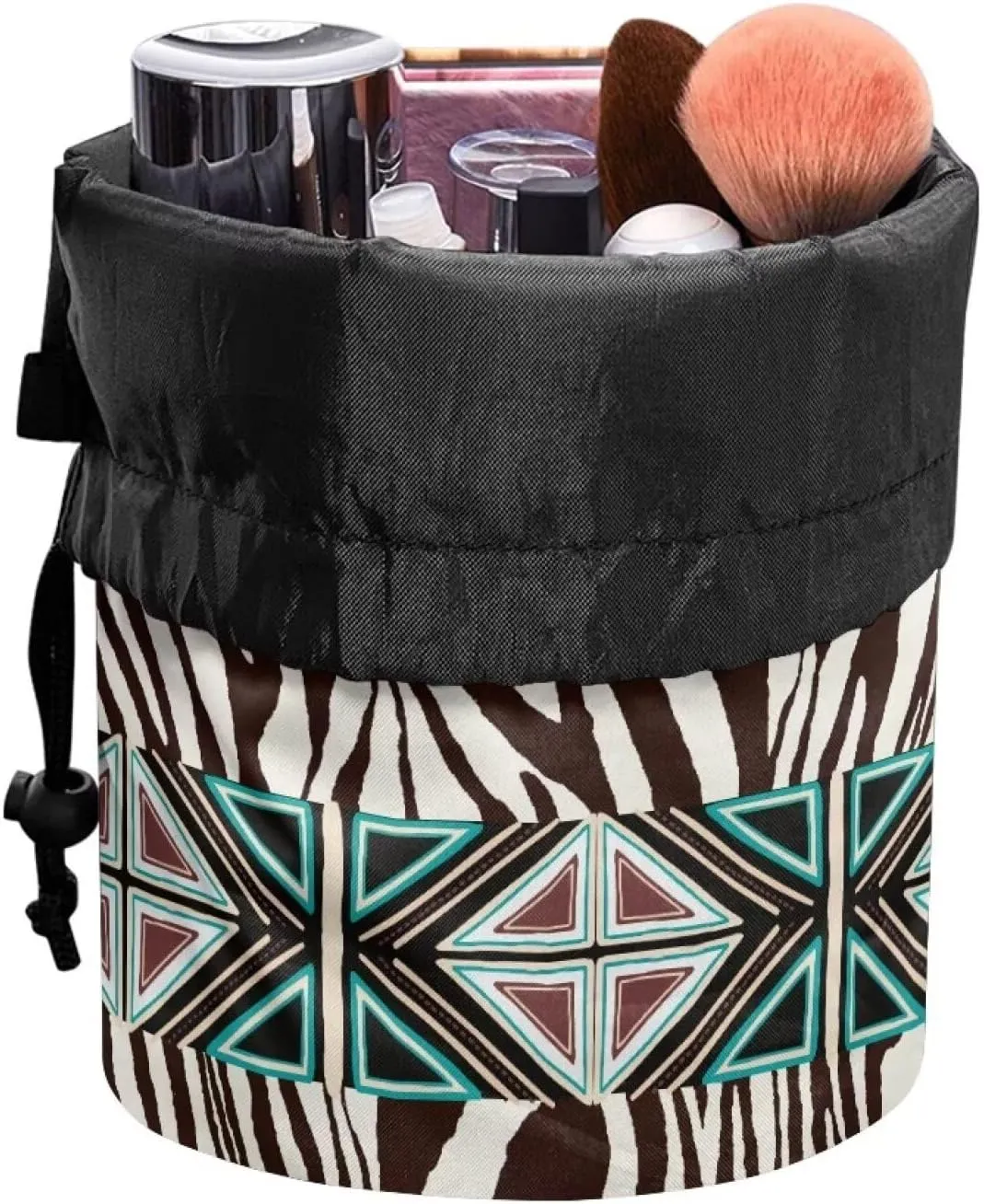 Portable Cosmetic Bag African Aztec Geometry Large Capacity Travel Cosmetic Bags for Women,Make up Case Organizer for Girls,Toiletry Bag for Makeup, Toiletries, Accessories White