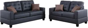 Poundex Bobkona Aria Faux Leather 2 Piece Sofa and Loveseat Set, Black