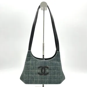 Pre-owned Chanel Denim Leather Shoulder Bag Green Medium LA18337