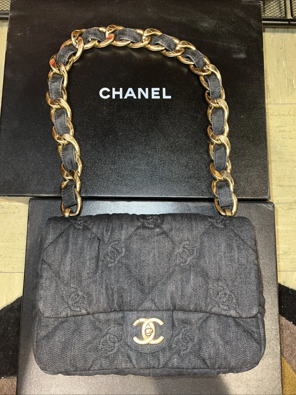 Pre-owned - Chanel Funky Town Flap Bag CC Embossed Quilted Denim Medium New