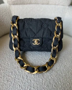 Pre-owned - Chanel Funky Town Flap Bag CC Embossed Quilted Denim Medium New