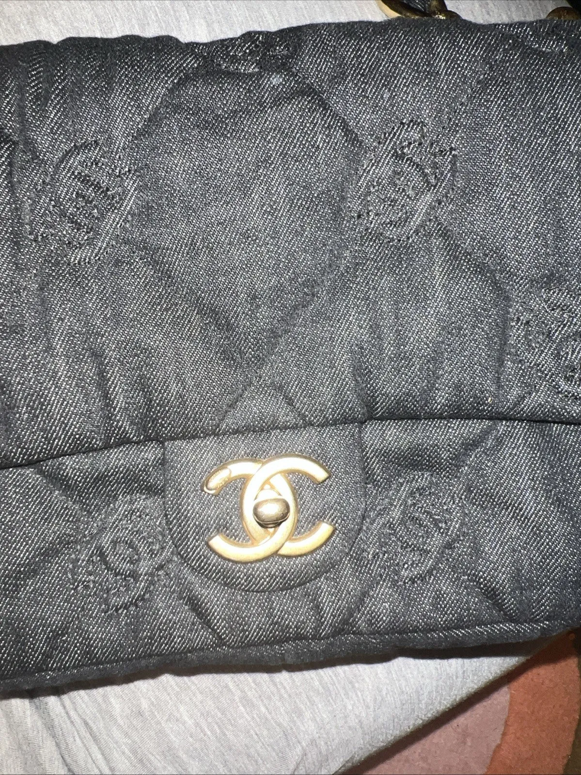 Pre-owned - Chanel Funky Town Flap Bag CC Embossed Quilted Denim Medium New